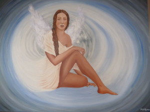 Angel de la merced - óleo collage - 0,90 x 0,70 m